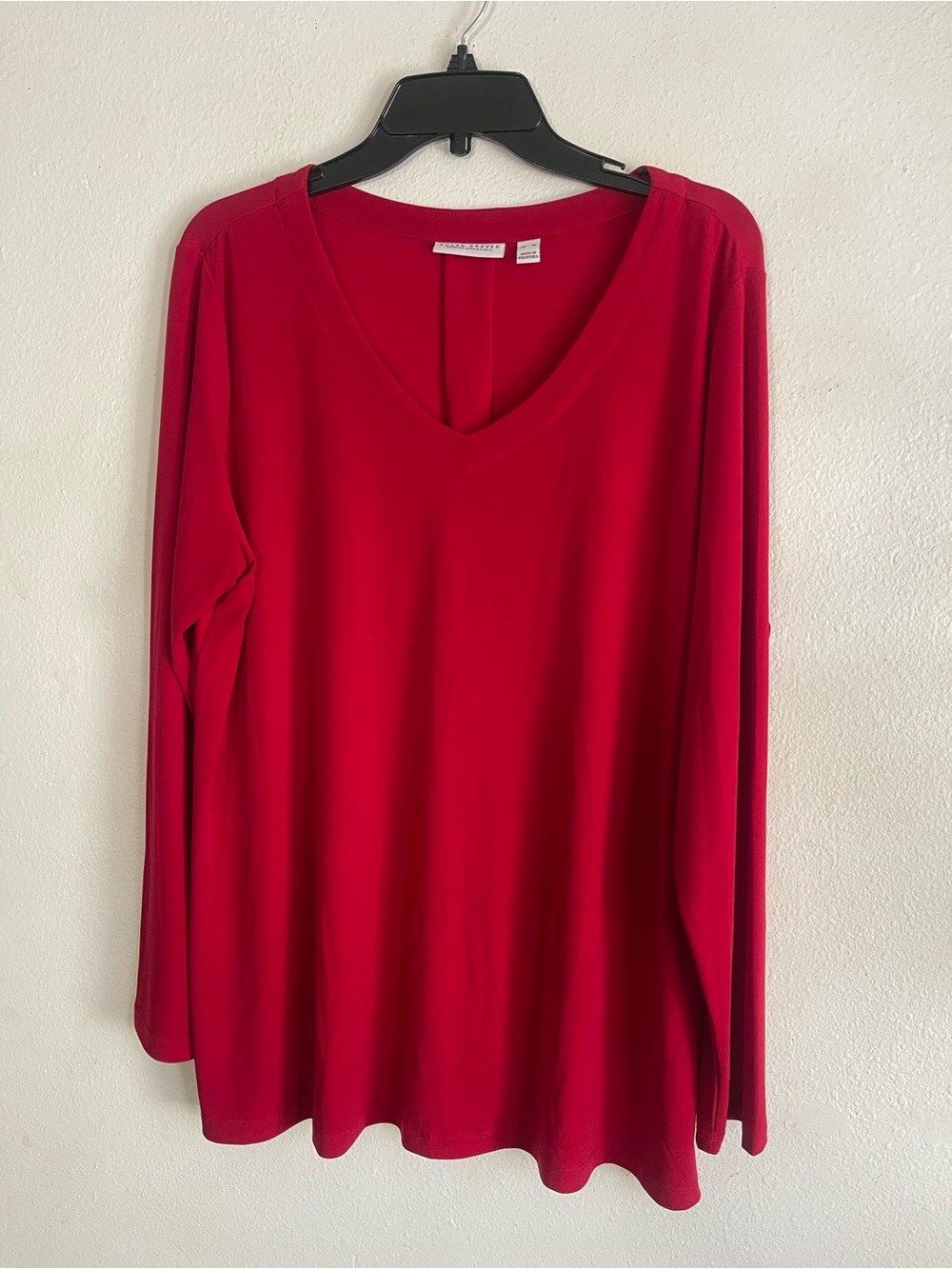 Susan Graver V-Neck Long Sleeve Top in Red